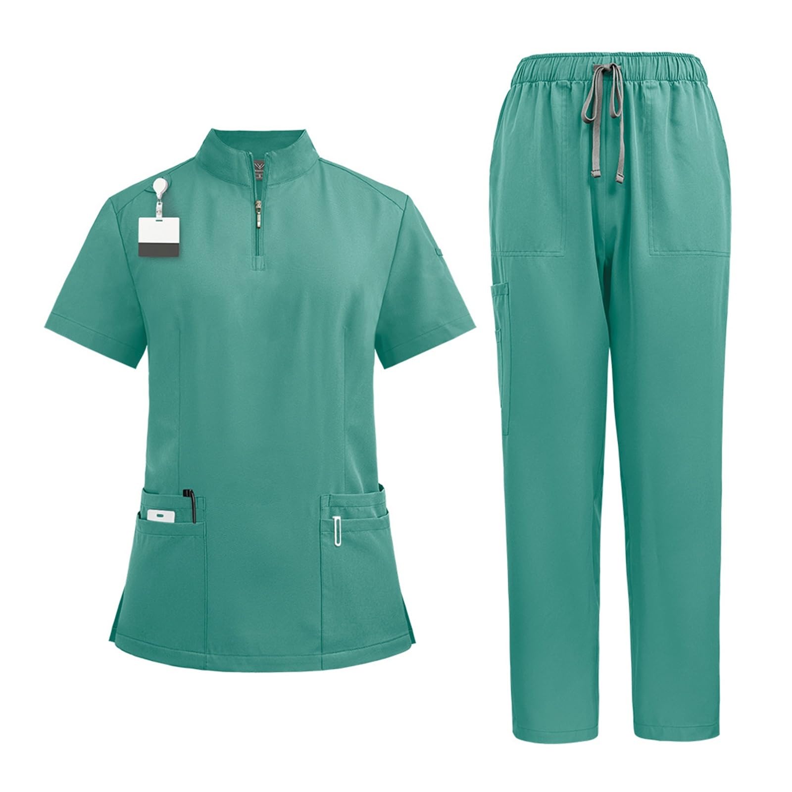 Divisa Infermiere Donna Divise da lavoro for medici e infermieri con colletto alto cerniera, camici sala operatoria, pantaloni dritti