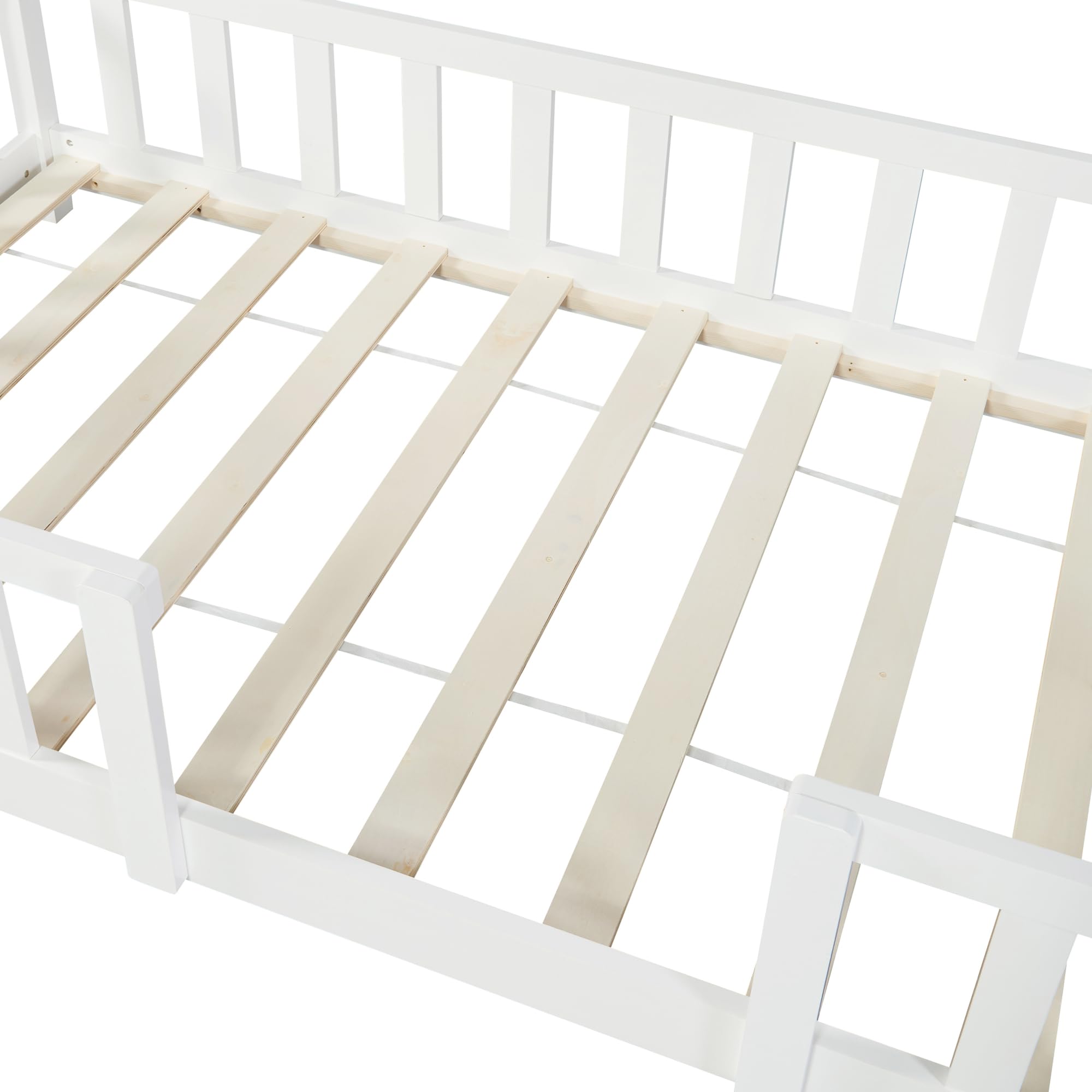 [en.casa] Letto per Cameretta Letto a Casetta per Bambini con Barriere Letto Singolo in Legno di Pino con Zona di Riposo 90x200 cm Bianco