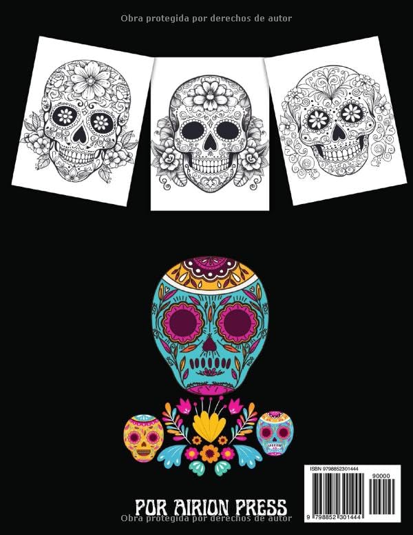 Vista 2 de Calaveras de azúcar libro de colorear para adultos, vol. 2 56 diseños inspirados en el Día de los muertos, para aliviar el estrés y promover