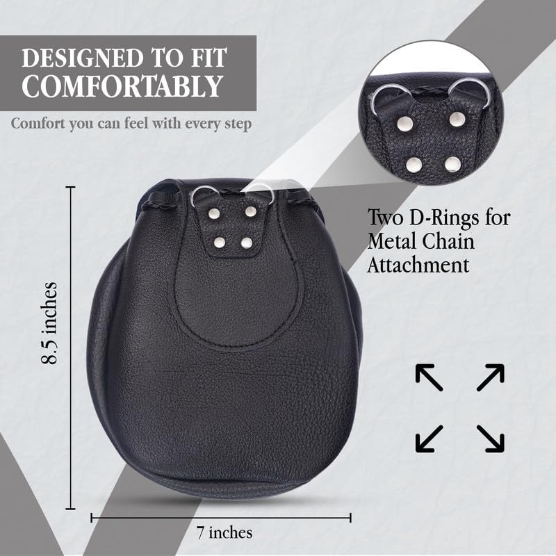 Rob Roy Leather Sporran for Kilts – Traditional Scottish Kilt Pouch with Chain – Durable Cow Leather (RobRoy Black - Button) - Image 5