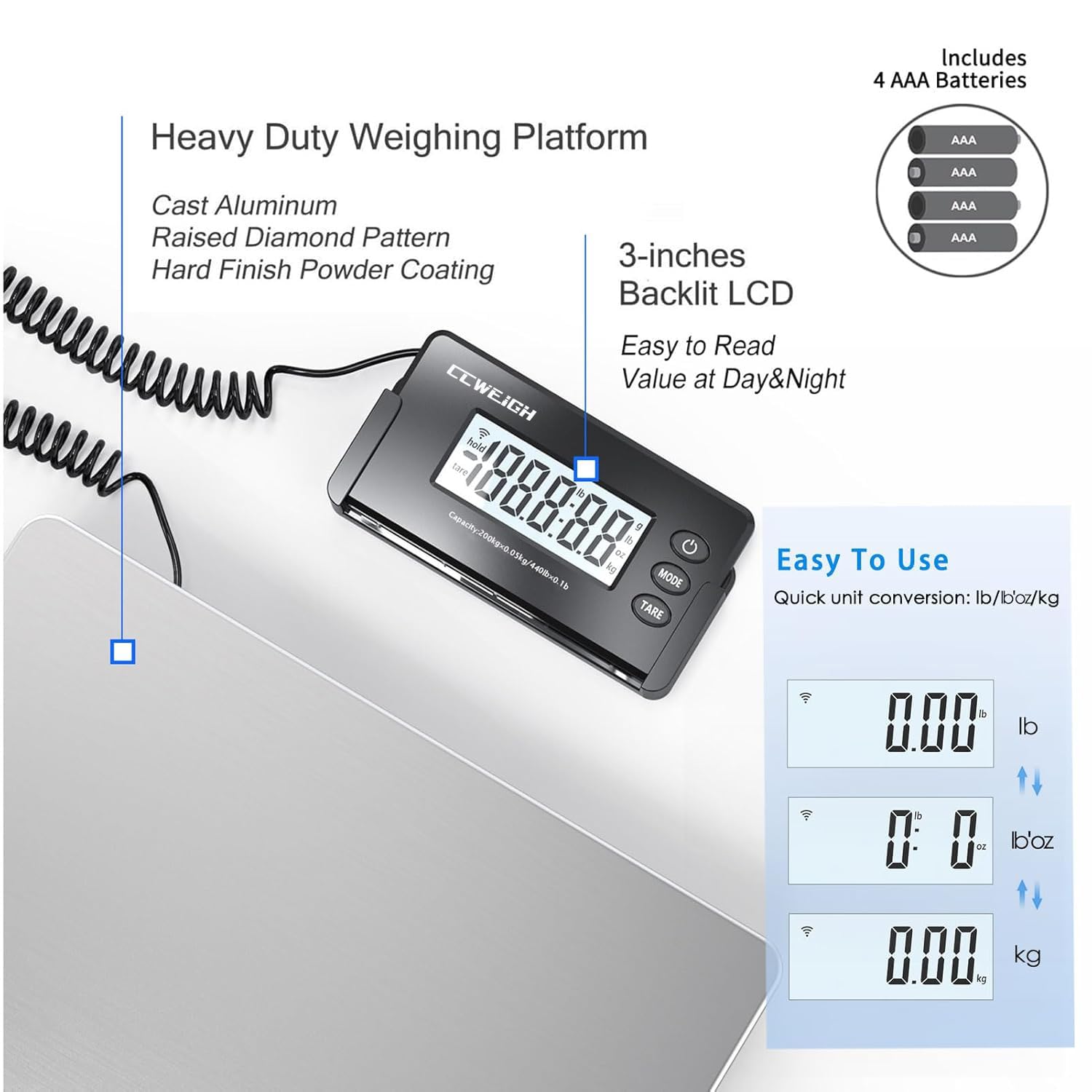 440lbs/50kg Postal Scale with Hold, Mailing & Counting Function