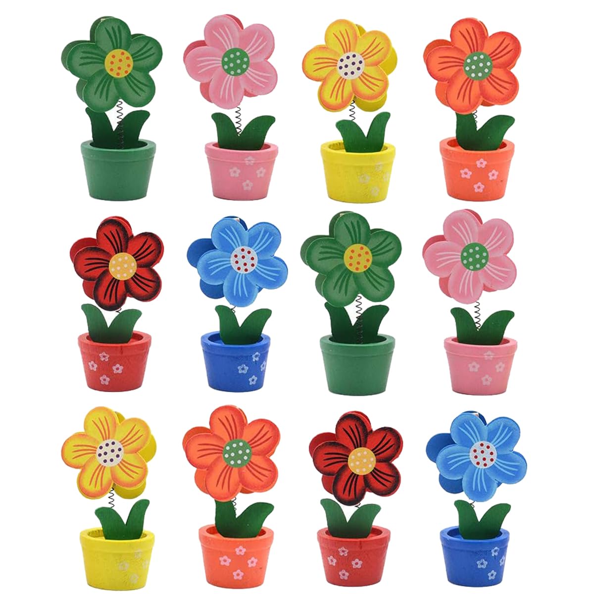 Creative Wooden Base Photo Holder - Cartoon Flower Pot Table Name Number Holder Party Decoration Card Holders Picture Memo Note Photo Clip Holder (12 Pack)
