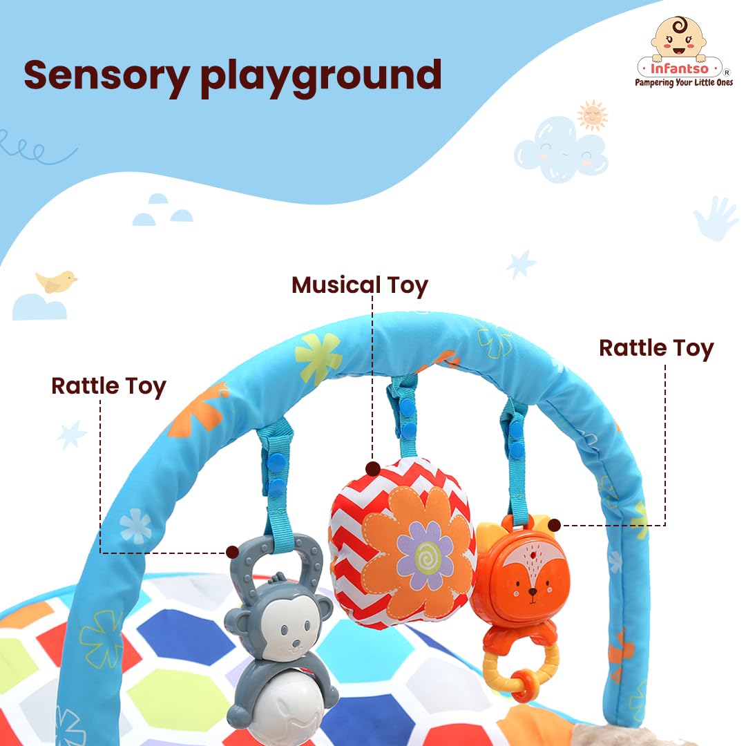 INFANTSO Baby Rocker & Bouncer for 0 to 2 Years (Multi), Portable Rocker for Newborn with Mosquito Net, Calming Vibrations, Soft Music & 3 Hanging Toys, 5-Point Safety Harness 2