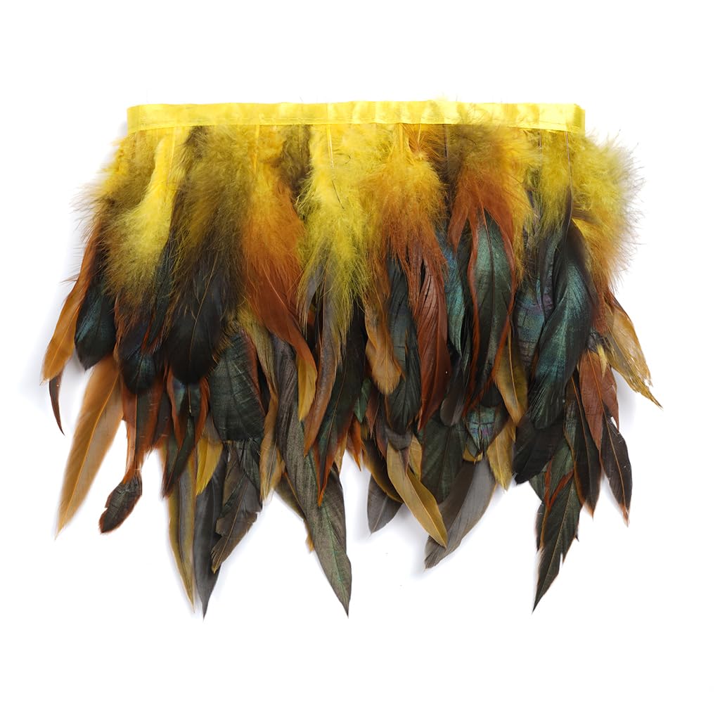 Shekyeon 2yards Rooster Feather Fringe Trim for Costume Decoration (Yellow)