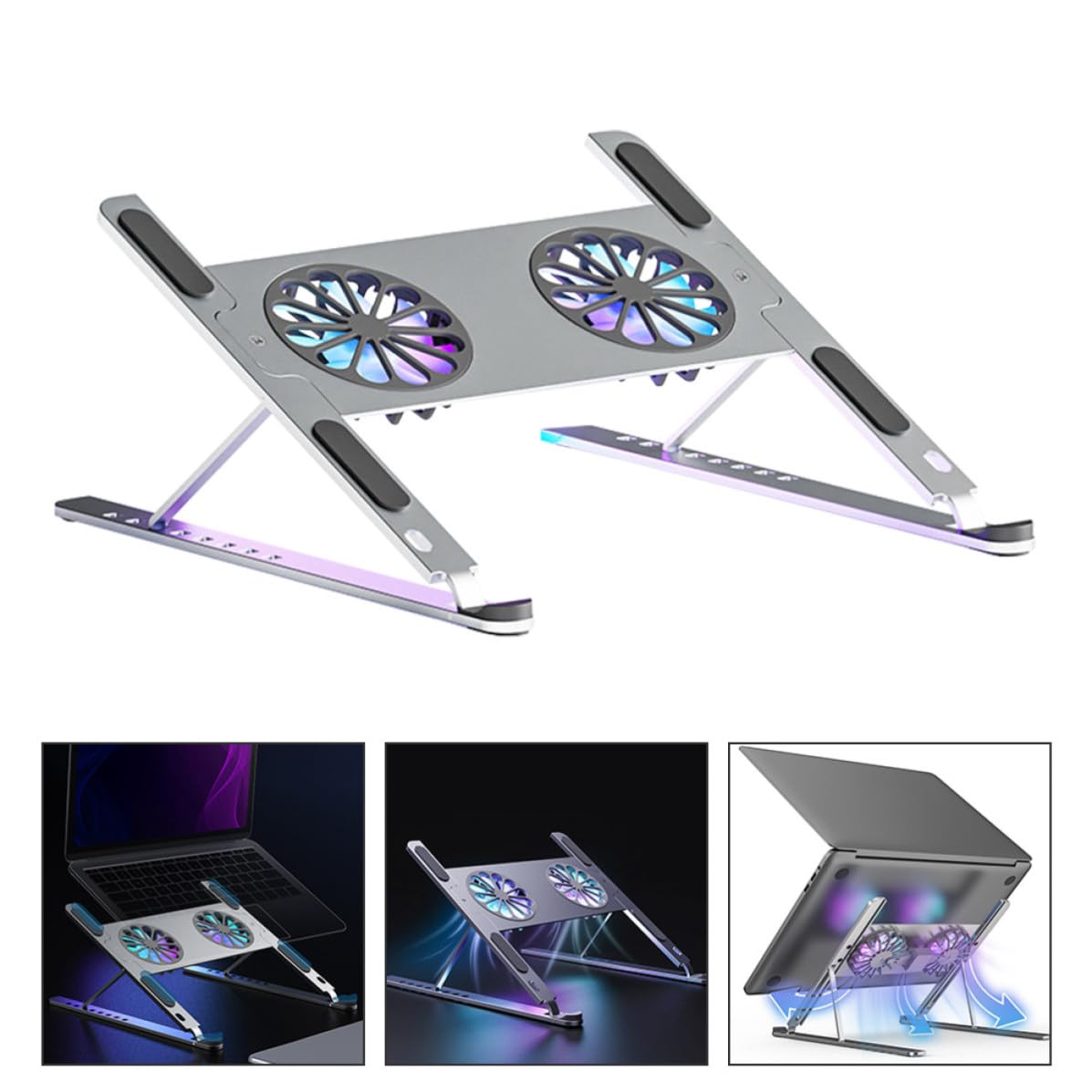 VALICLUD Enfriador de Portátil Ajustable de Aleación de Aluminio Ventilador LED y Conexión Directa para Disipación de Calor, Soporte Seguro para Juegos y Trabajo