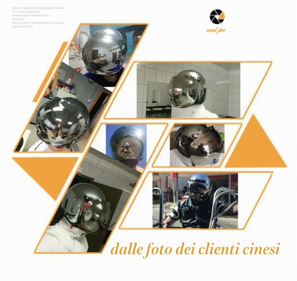 Casco Moto Aperto 3/4 Argento Cromato Mezza Casco Moto retrò Casco Placcato Argento specchiato Vintage Uomo Donna con Specchio a Bolle Chopper Ciclomotore Scooter Cruiser Casco ECE Certificato