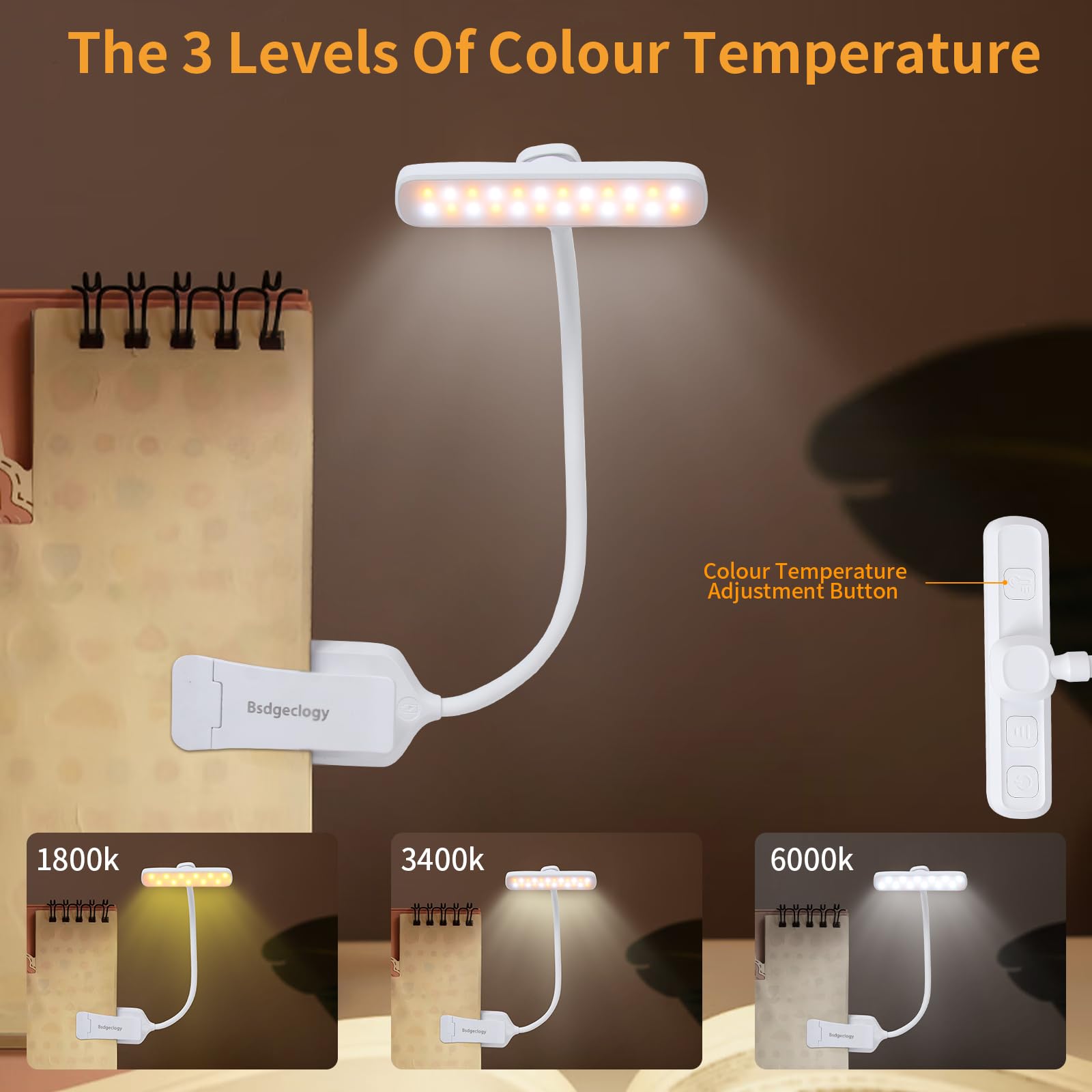 Luce a 24 LED ricaricabile per lettura a occhio di letto, 3 temperature di colore, 80 ore di autonomia, lampada a clip leggera, perfetta per bambini, amanti dei libri e regali per studenti