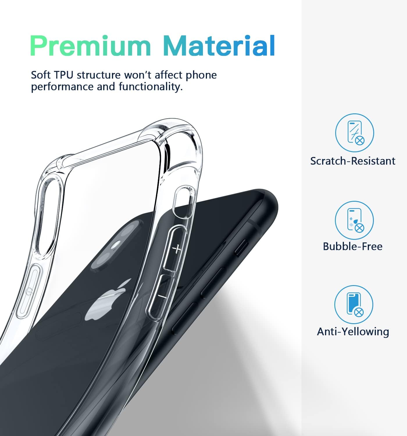CANSHN Crystal Clear Case Compatible with iPhone X/XS, Non-Yellowing Shockproof Protective Phone Case Slim Thin, 5.8 inch