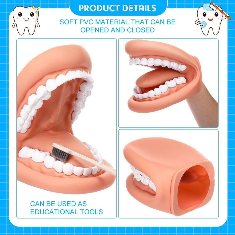 Maniquí boca con lengua y dientes, marioneta de mano, modelo dental con cepillo, herramienta de aprendizaje