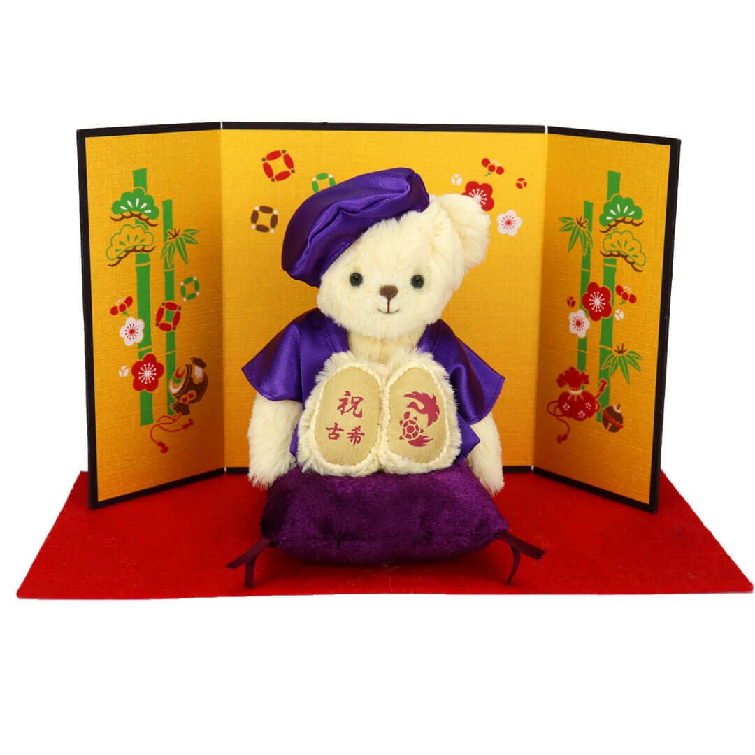 Amazon.co.jp: 【プティルウ】長寿 ベア 12cm 小 サイズ (金屏風) 古希