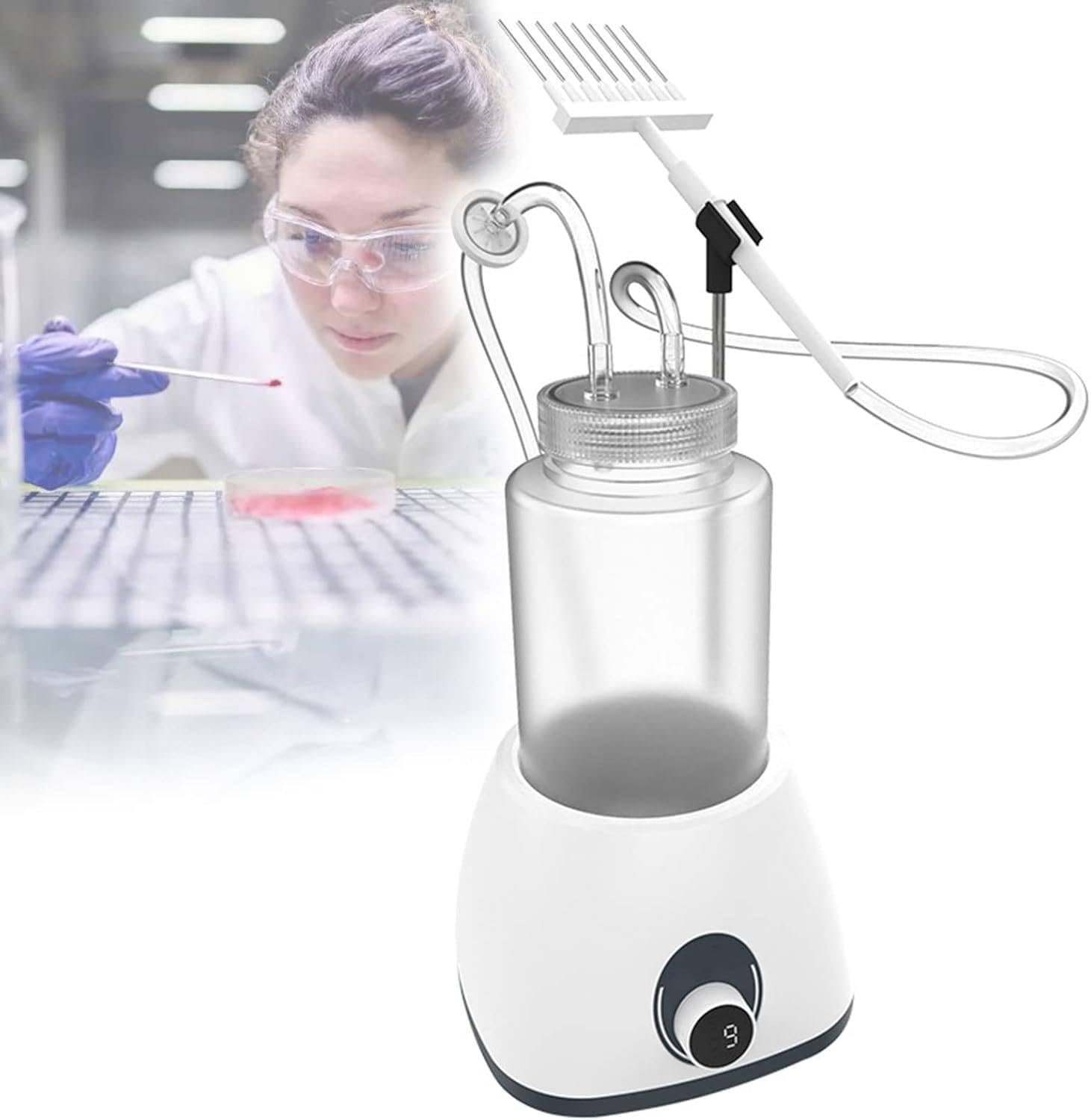 Dispositivo de recuperación de líquidos de residuos para laboratorio, bomba de aspiración con control de 9 velocidades, tasa de succión mínima de 6 L/1,6 L