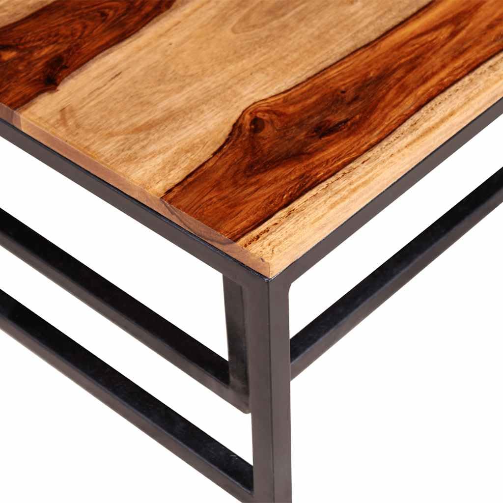Hothingwell - Juego de mesa baja (2 unidades, madera maciza) | Estilo Retro, Acabado Mate, Madera Duro Tropical, Marco Metal Industrial, Diseño Emboitable