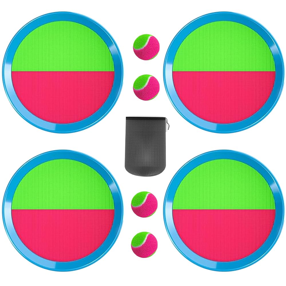 RNPKZ Toss and Catch Ball Set, Toss and Catch Ball Game Outdoor Toys, Beach Game with 4 Sticky Paddles 4 Balls and 1 Storage Bag, Suitable for Children Adults, for Beach, Backyard, Lawn Activities