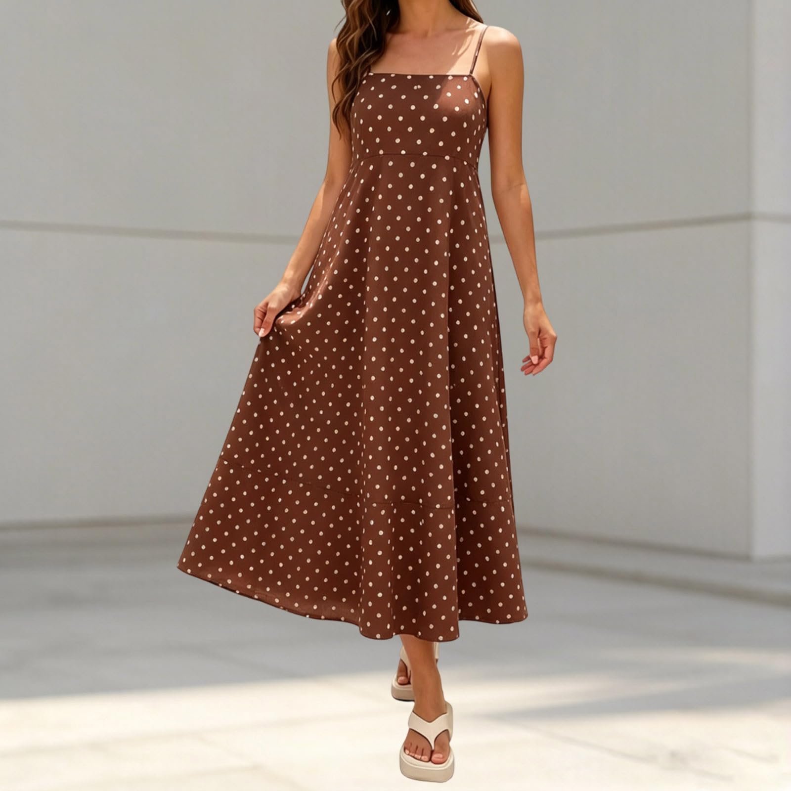 Vestito Donna Elegante,Abito da Spiaggia Casual Lungo con Spalle Scoperte, Senza Spalline, Senza Maniche e con Stampa a Pois