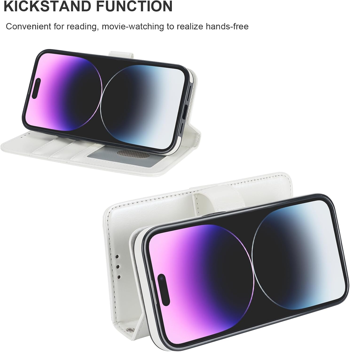 Bocasal for iPhone 13 Pro Wallet Case Compatible with MagSafe Wireless Charging, RFID Blocking Magnetic Leather Case with Card Slots Holder Kickstand Detachable Wrist Strap 6.1 Inch (White)