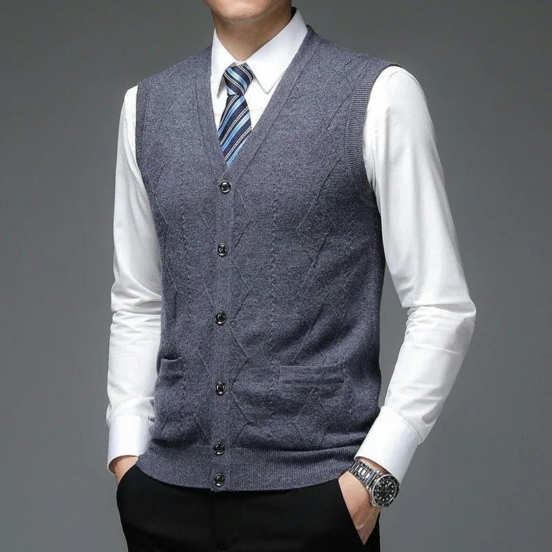 Wool Autum Solid Pullover Sweater V Neck Knit Vest Men Sleeveless Casual Men Clothing4