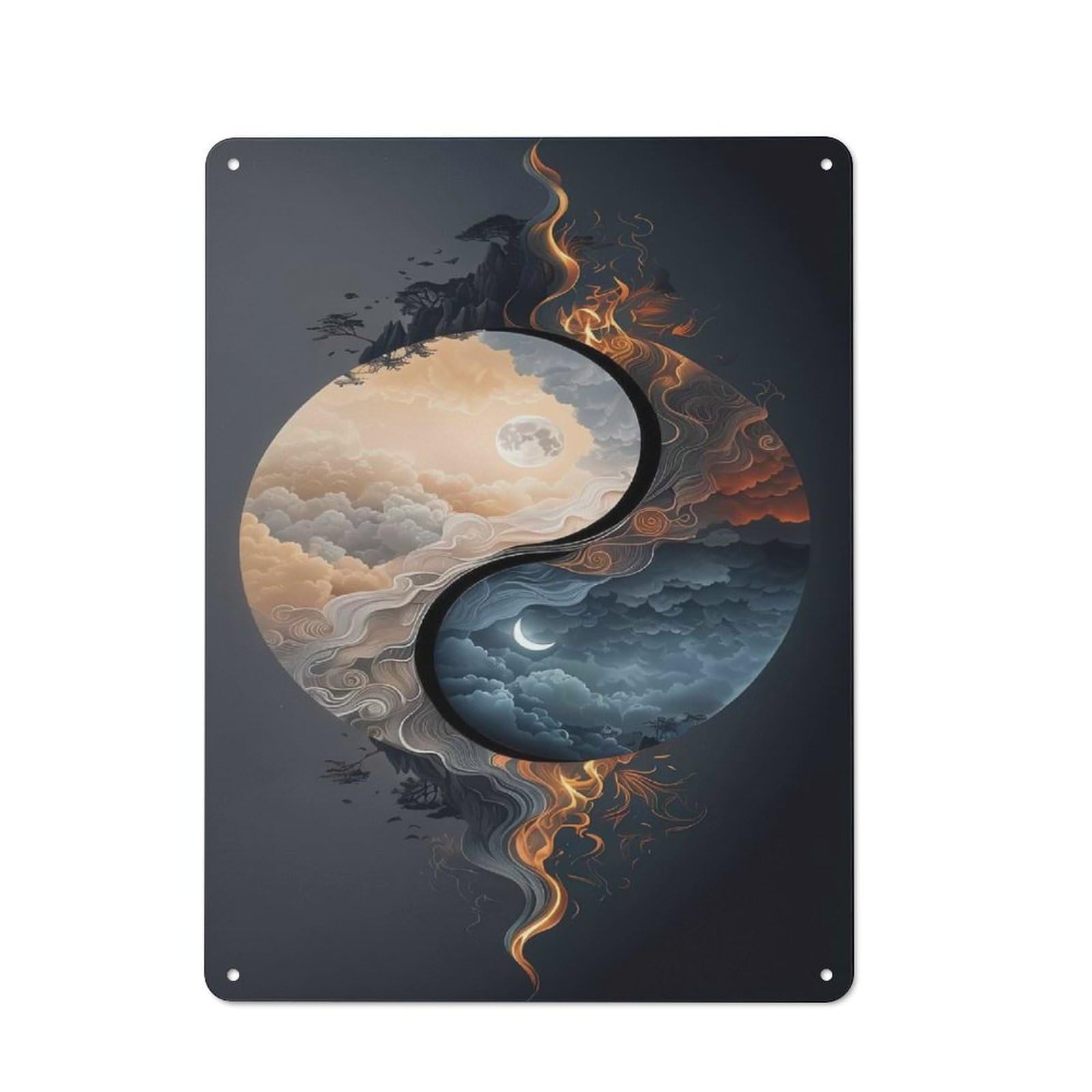 Nostalgic Yin Yang Day And Night Decorative Tin Plaque 40x30cm, Classic Pub Decor for Diner, Restaurant, Shed Or Kitchen