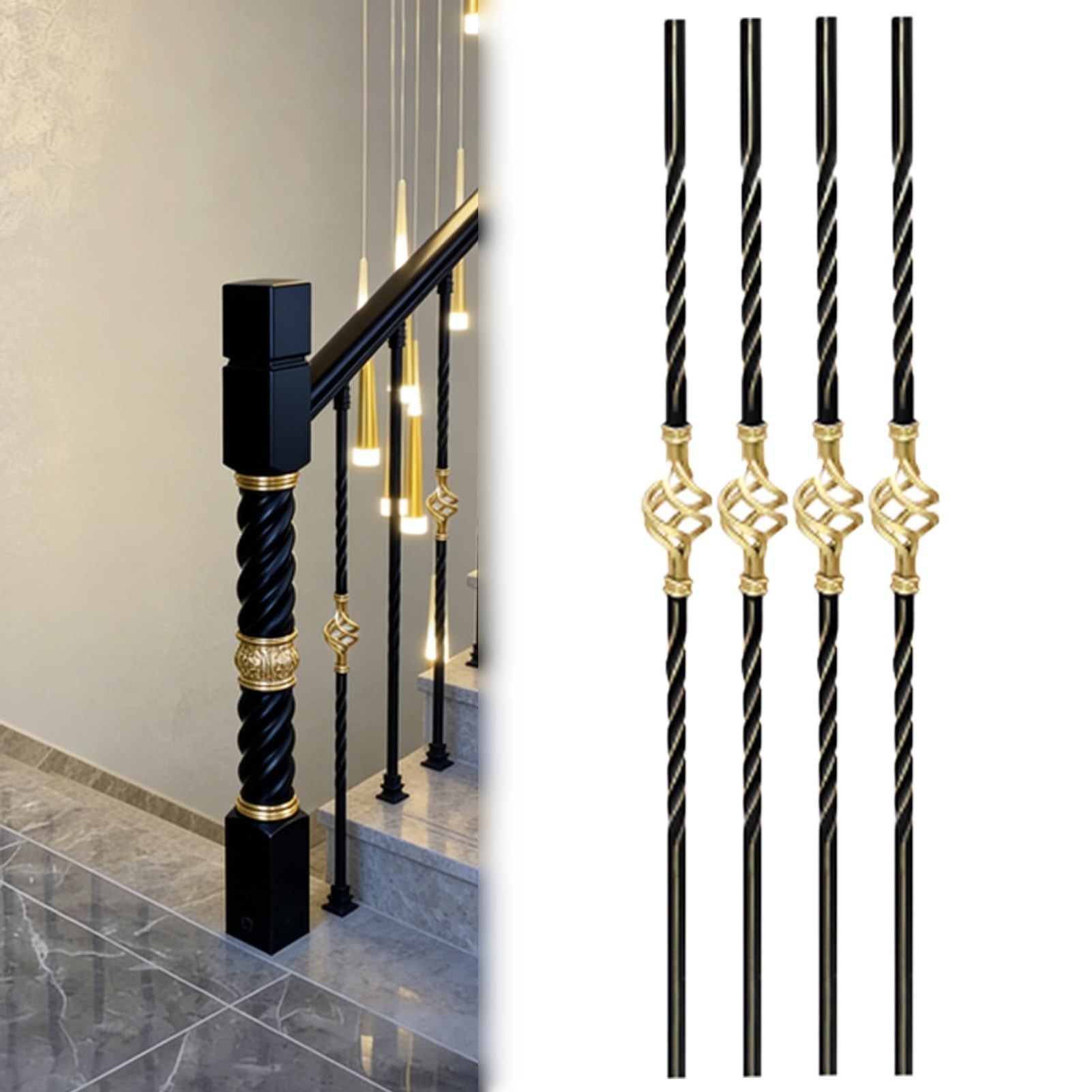 Balaustres de hierro forjado para barandillas con husillos huecos de escaleras y terrazas