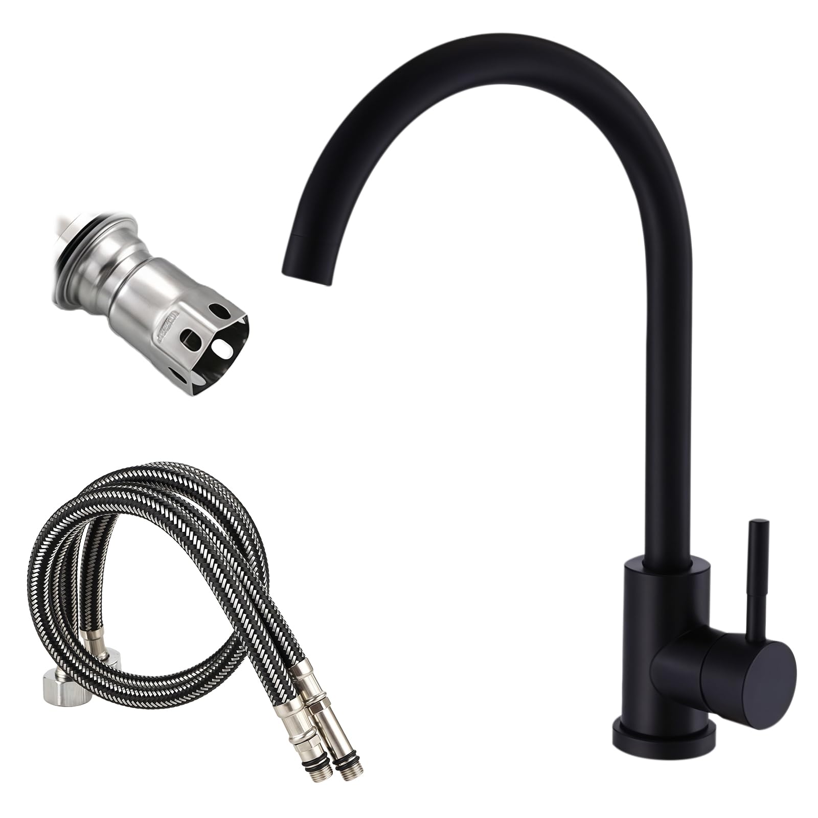 Robinet de cuisine mitigeur évier noir resout fuite eau acier inoxydable tuyau G3/8 inclus