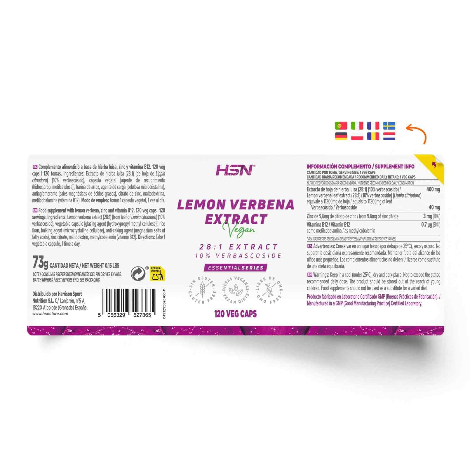 HSN Zitronenverbenen-Extrakt 400 mg (10% Verbascosid) | 120 pflanzliche Kapseln | 28:1-Extrakt aus Lippia-citriodora-Blättern | Ohne GVO, vegan, glutenfrei