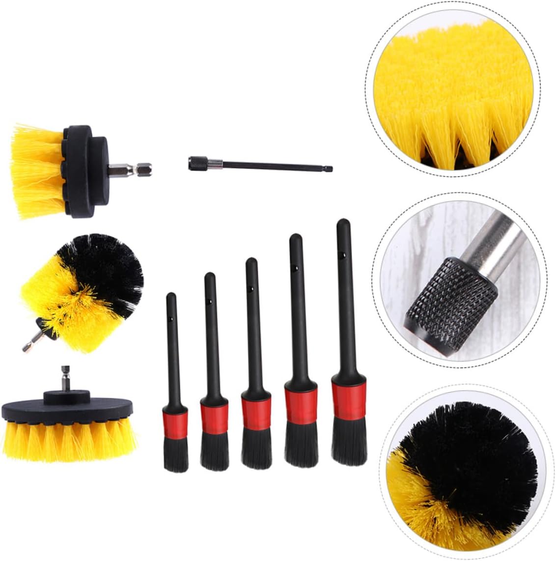 UKCOCO 9pcs Drill Brush Set Car Cleaning Tools Automotive Detail Scrubber Brush Attachments for Wheels, Upholstery, Floor, and Glass Cleaning