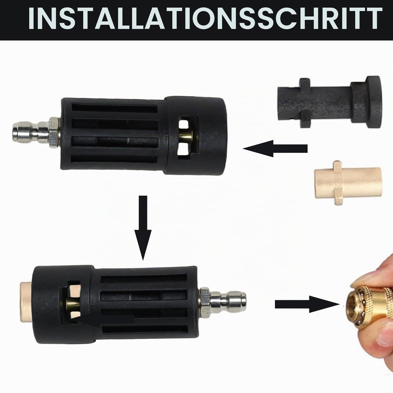 Hochdruckreiniger-Adapter kompatibel mit Kärcher K1-K7 1/4 Zoll Bajonett-Schnellanschluss für Hochdruckreiniger-Zubehör und Schläuche kompatibel mit Parkside Nilfisk Lavor STIHL (Black2)