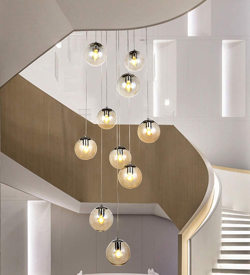 Lustre d'escalier 10 lumières en verre pour grand salon et villa moderne