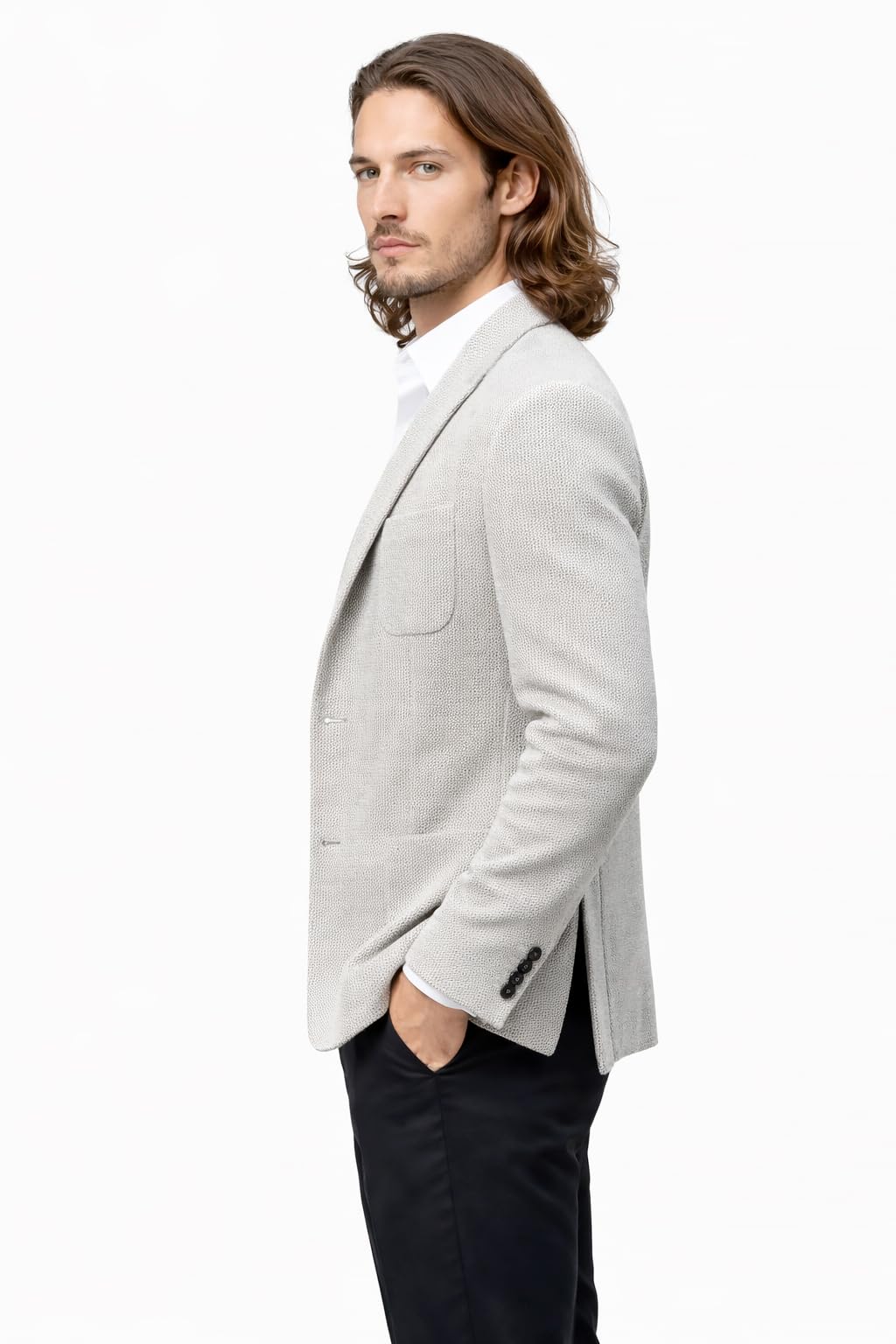 Blazer Uomo Elegante Casual in Cotone, Giacca Sartoriale Monopetto Due Bottoni Made in Italy con Tasche, Colore Cenere