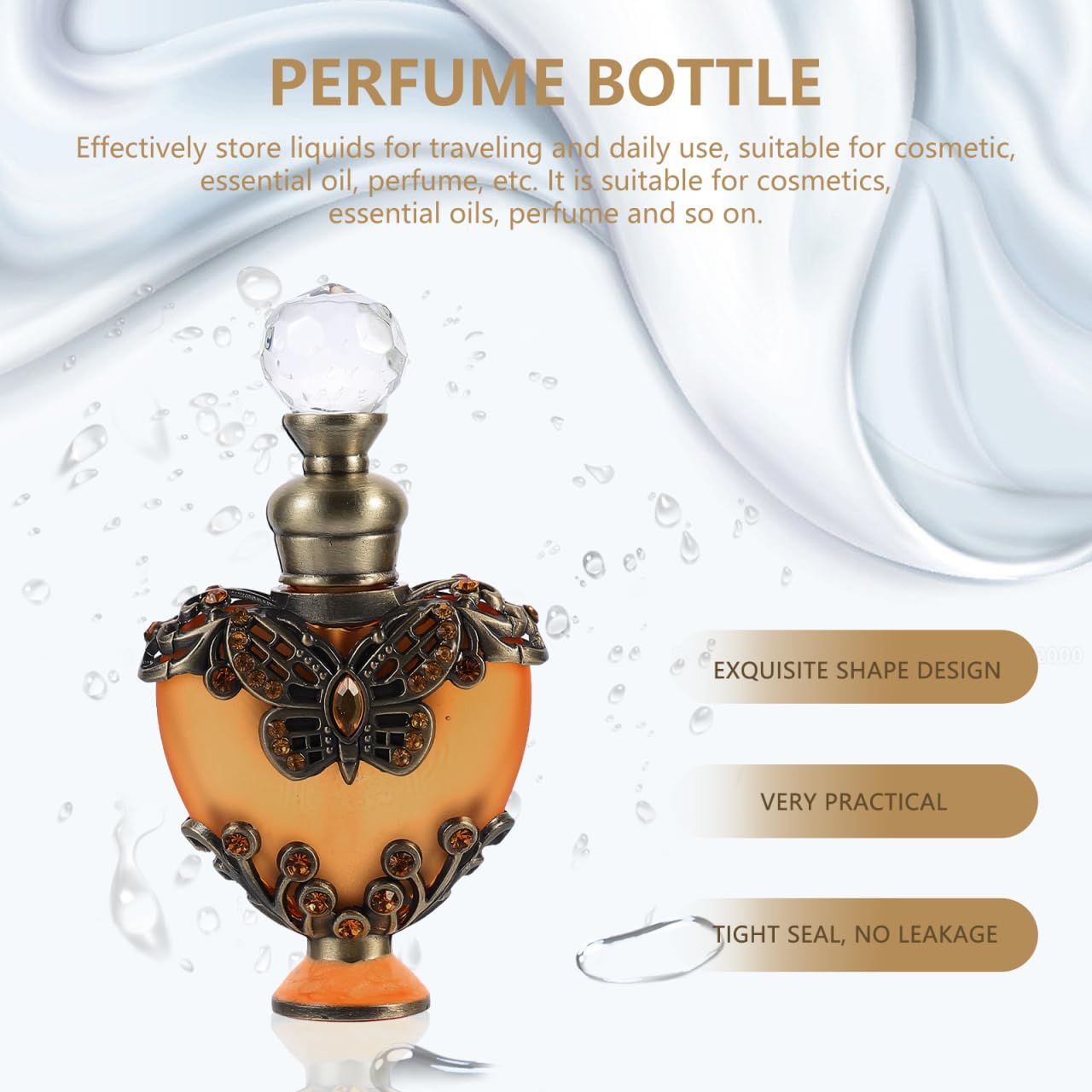Healifty Heart-Shaped Vintage Perfume Bottle Refillable Glass Travel Container Romantic Wedding Gift 3.54X2.16X0.86In Leak-Proof Essential Oil Dispenser