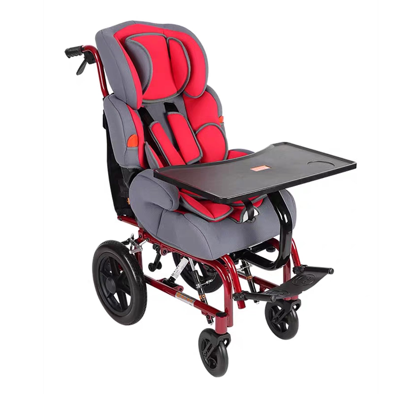 Silla de ruedas para niños, diseño ligero y plegable, marco de aluminio, reposapiés basculantes, antiinclinación, ruedas traseras de 11.8 pulgadas