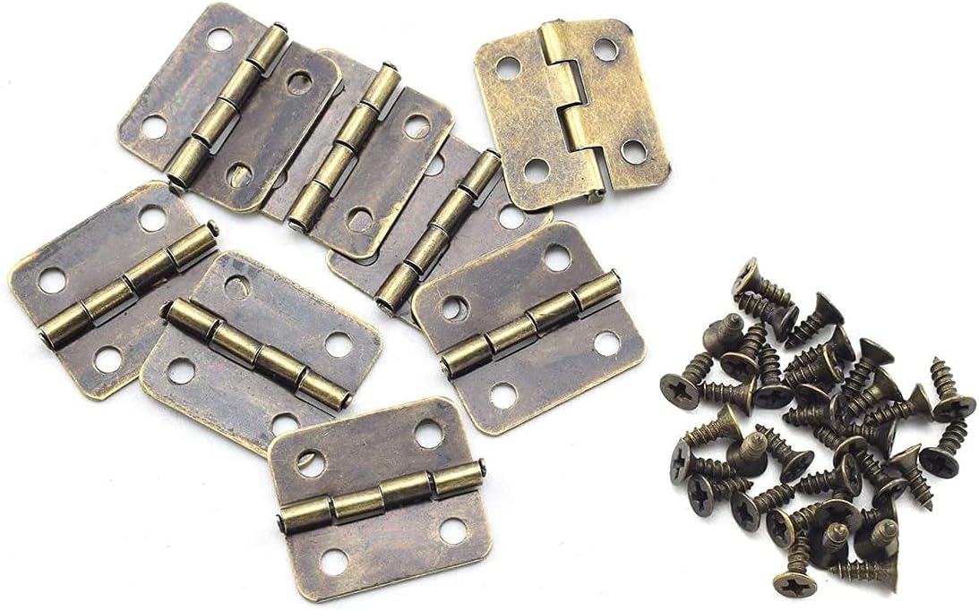 Mini Retro Metal Hinges 30 Pcs Antique Jewelry Box Hinges with Screws for Gift Case Dollhouse Cabinet DIY Model(13 x 12 mm, Bronze) image 3