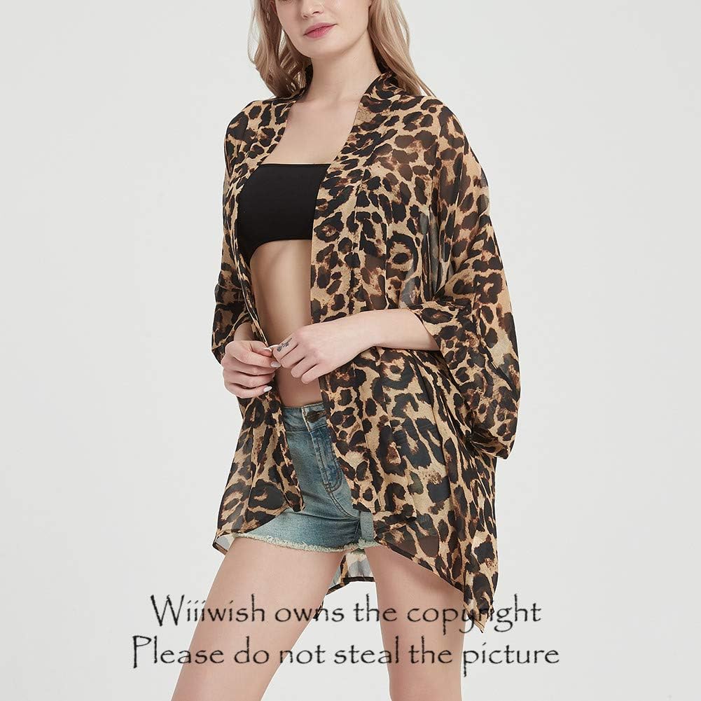 Womens Bohemian Floral Sheer Chiffon Kimono Beach Bikini Cover up Cardigan Capes Tunic - Image 2