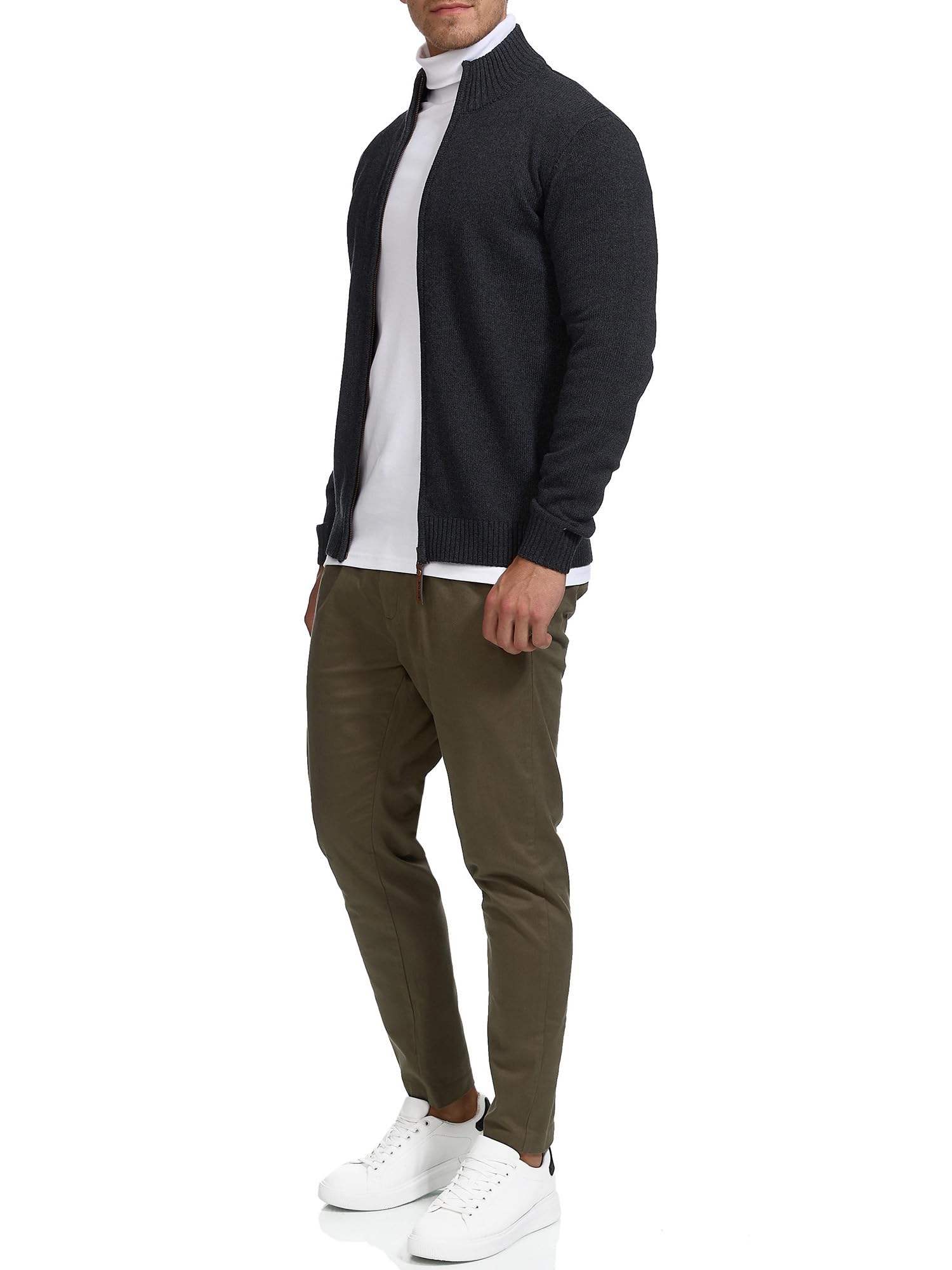 Indicode Herren INLut Strickjacke mit Stehkragen und Reißverschluss | Cardigan Feinstrickjacke für Männer