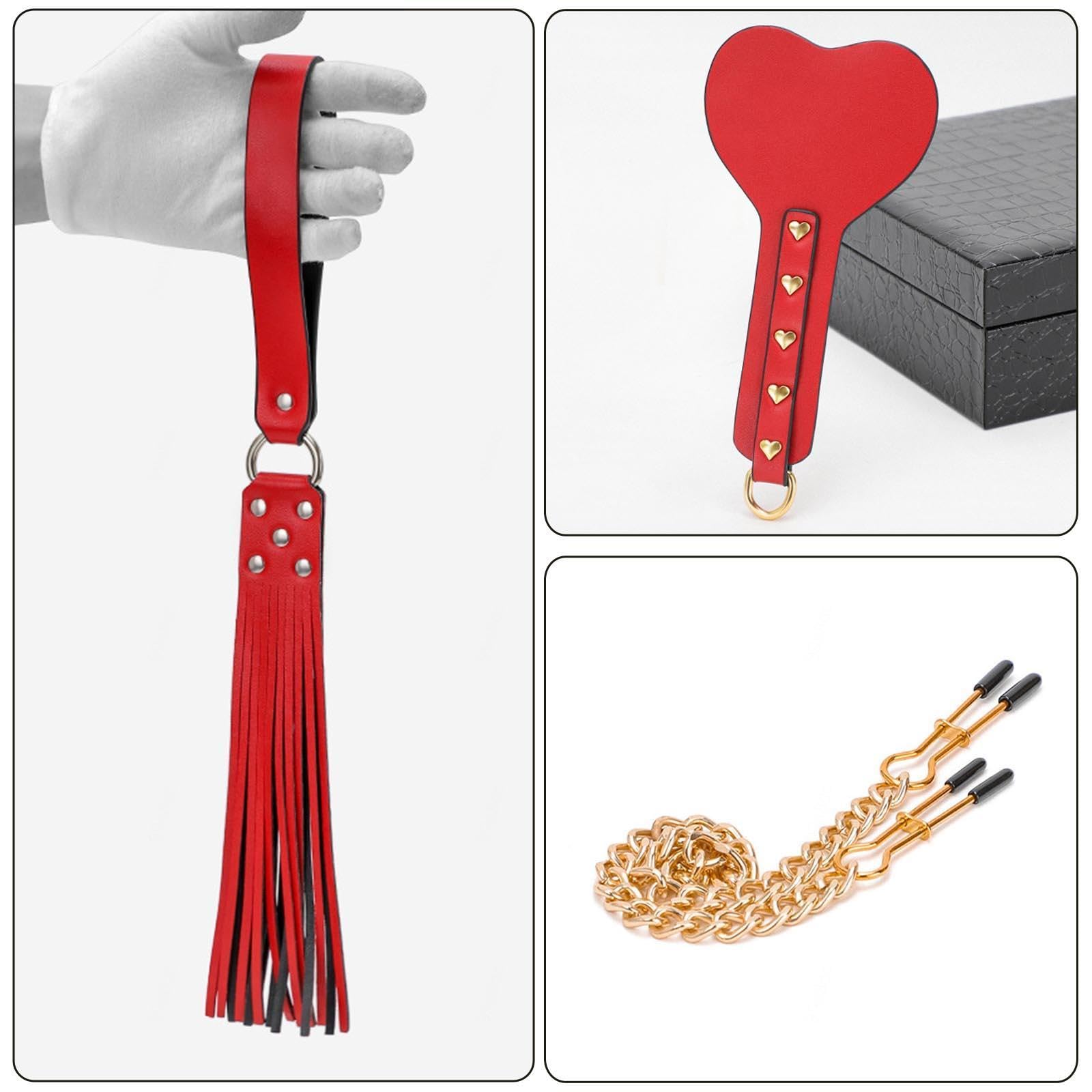 Bondageset Fessel Set Profi Leder Bondageset Fessel Set Anfänger Männer Frauen Bett Extrem Bettfesseln Sex Fesseln Frau Hände Füße Hals Sehr Sexy,8-pieceset+storagebox