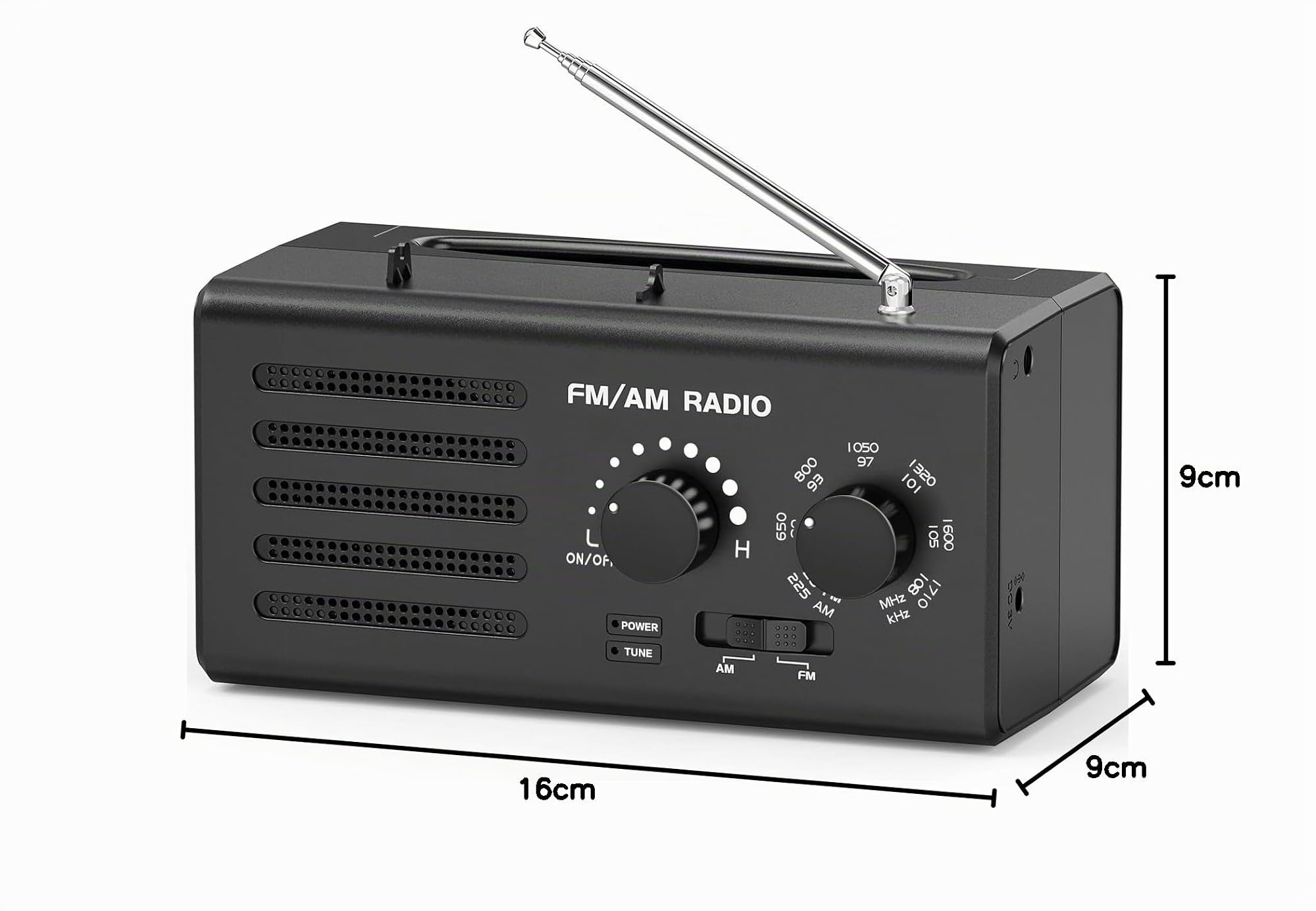 Radio Portable AM/FM avec Excellente Réception, Haut-Parleur Intégré, Prise Casque et USB. Alimentée par Piles, Idéale pour la Maison, L'extérieur et Les urgences.（Noir）