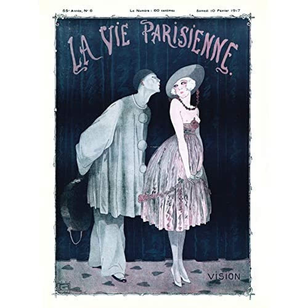 Artery8 La Vie Parisienne Kissing Pierrot Clown Magazine Cover Unframed Wall Art Print Poster Home Decor Premium