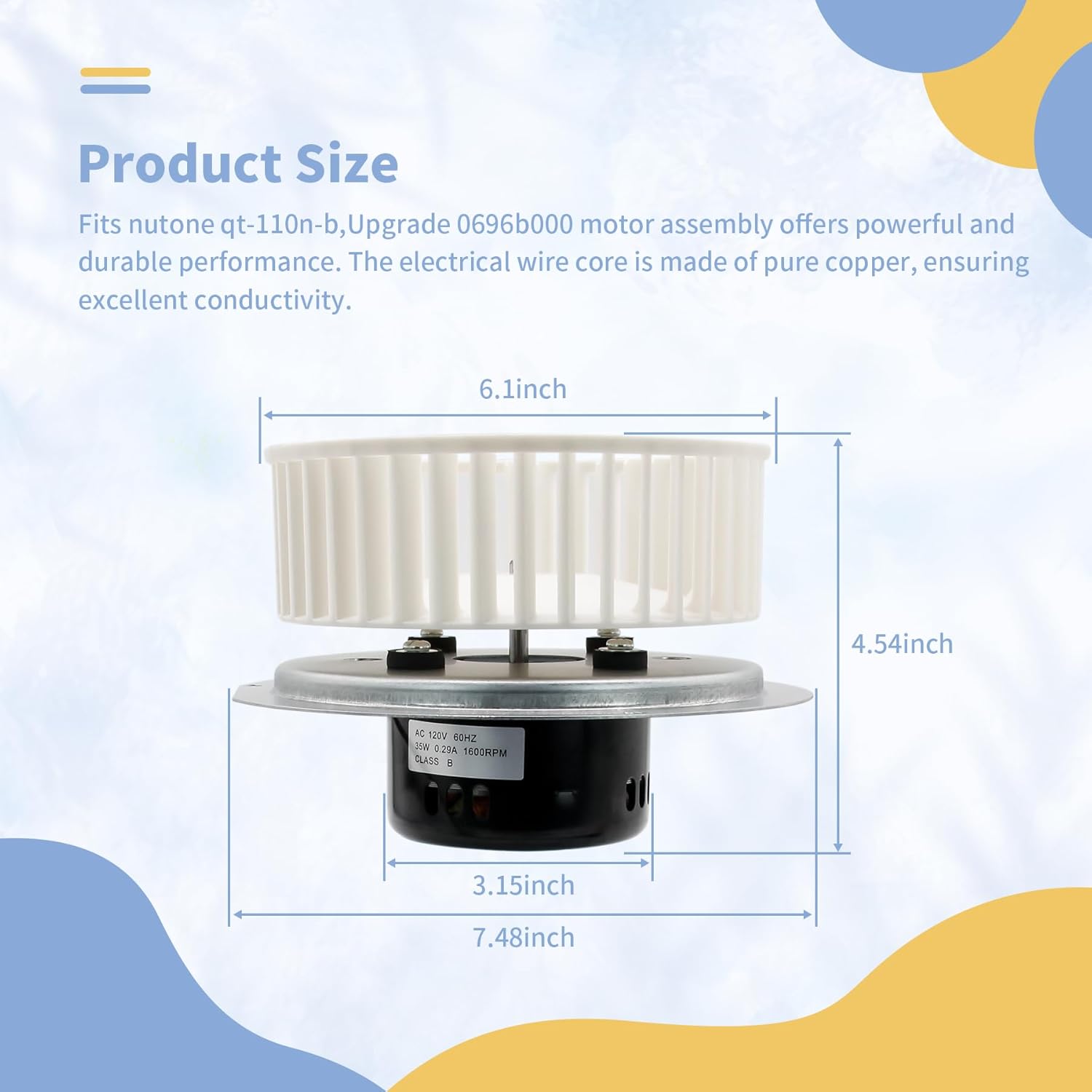 0696B000 Motor Assembly Compatible with NuTone QT100 and QT110 Series Fans, Replacement for Nutone QT-110N-B QT-100L QT110N,JA2C394N for Nutone 0696B000 Bathroom Fan