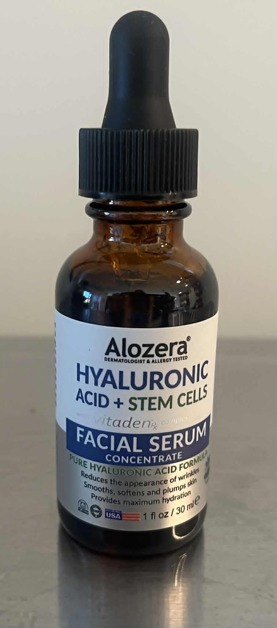 Alozera Hyaluronic Acid Serum for Face with Stem Cells, Deep Hydrating & Plumping Facial Serum for Dry Skin, Helps Improve Smoothness & Elasticity, Anti-Aging Moisturizing Serum for Day & Night
