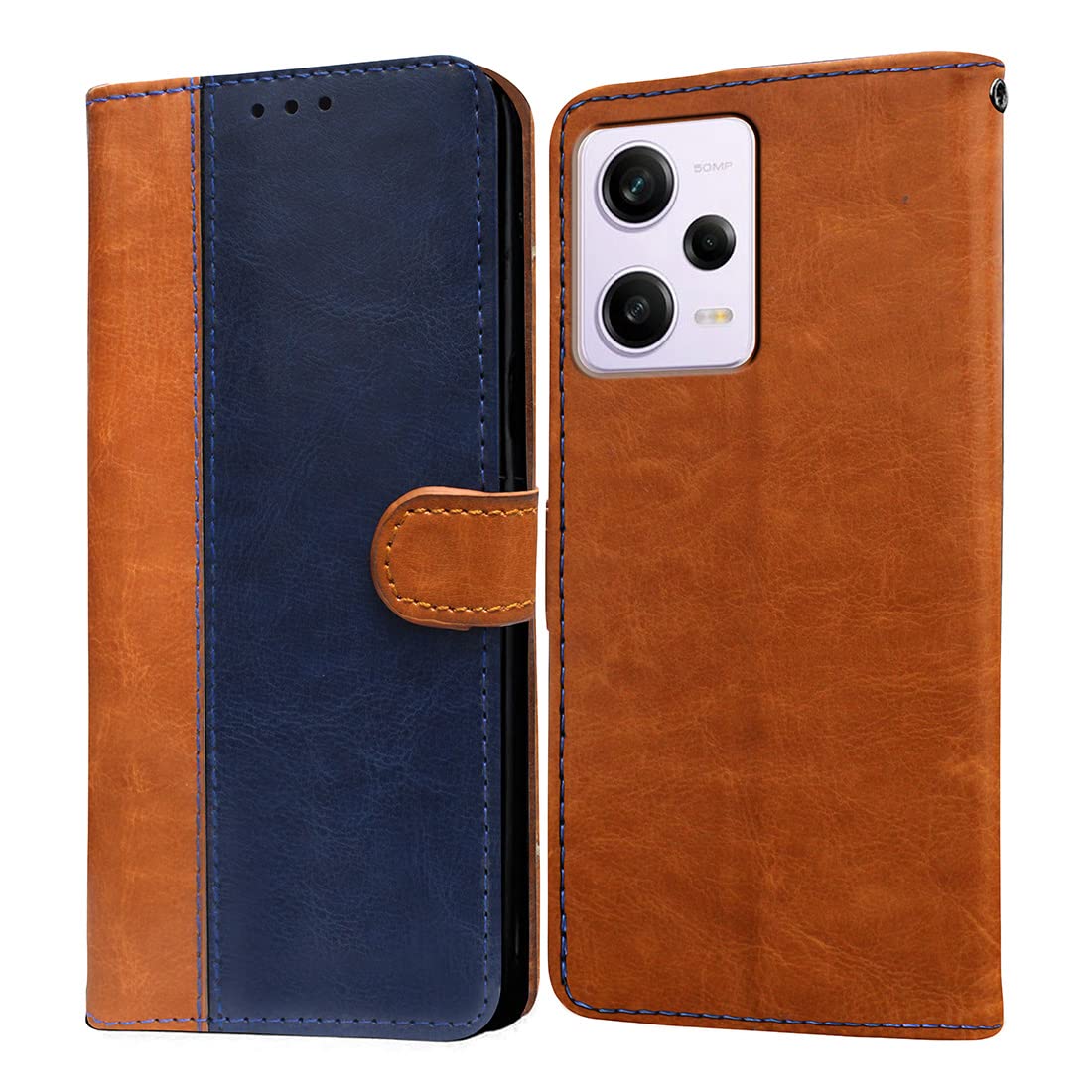 Casotec Flip Cover for Redmi Note 12 5G | Premium Leather Finish | Inbuilt Pockets & Stand | Flip Case for Redmi Note 12 5G (Camel and Blue) (B0BSNNCWFN) Amazon Price History, Amazon Price Tracker