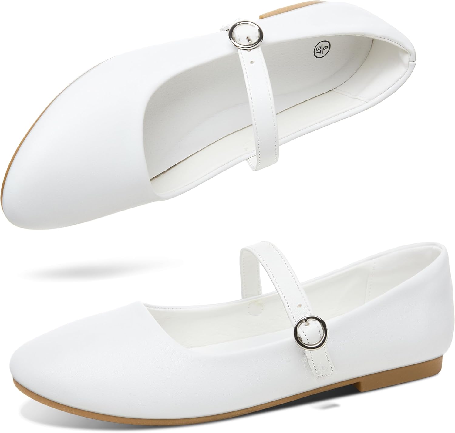 ALTOCIS Mary Jane PU-Leather Shoes for Women Round Toe Dress Ballet Flats Ladies Casual Office Dress Shoes for Work