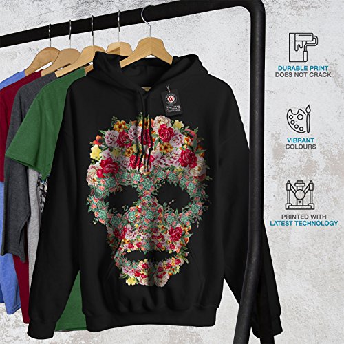 Wellcoda Skull Rose Flower Mens Hoodie, Head Hooded Sweatshirt Black 2Xl #TOP3