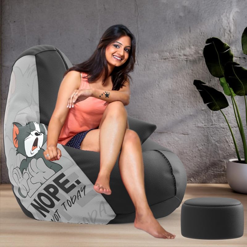 Image of Biggie Bean Bag Chair 6XL with Beans Filled-Pop Prints-Printed Designer Bags-Where Prints Meet Personality with Free Cushion & Footrest (Matching Color : Printed, Not Today-Black)