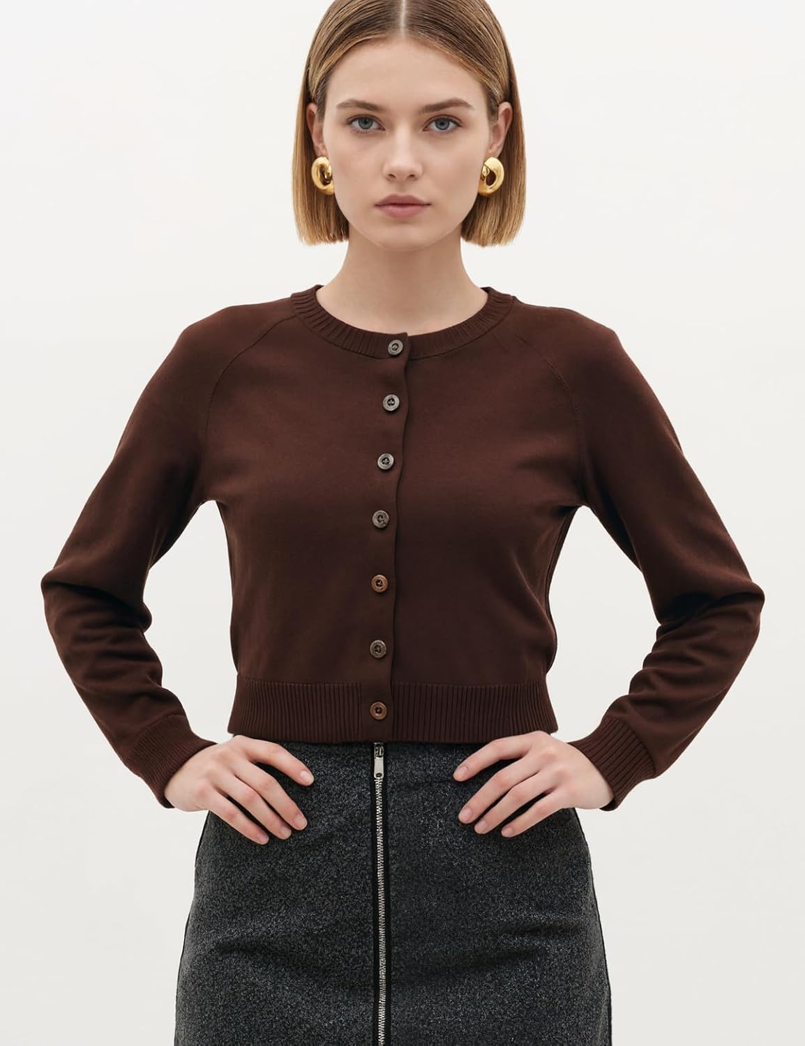 BOUGUER Cropped Crew Neck Cardigan Sweaters for Women Lightweight Button Up Sweaters Fashion Clothing Tops 2026 - Image 6