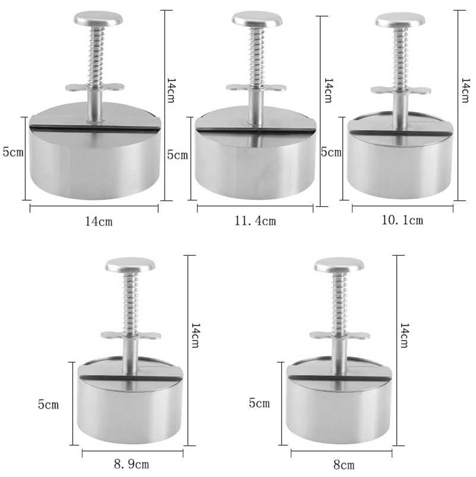 Edelstahl-Pattypresse, manuelle federbelastete Burgerpatty-Form, DIY-Reisbällchen-Füllform – ideal für Heimküchen, Grillpartys, Cafés und Restaurants,Silber,14 x 5 x 11.4 cm