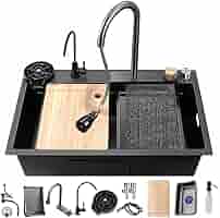 ◆あご当てCozina型 HillClamp Ebony 4/4 21x20 inches Kitchen Sink Black, 304 Stainless Steel