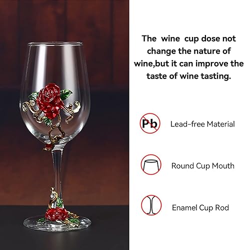 Miniatura 3 de jessie Copa de vino pintada a mano con flores esmaltadas, copa de vino de ginebra para cumpleaños, día de la madre, regalos (rojo x 2 + caja de