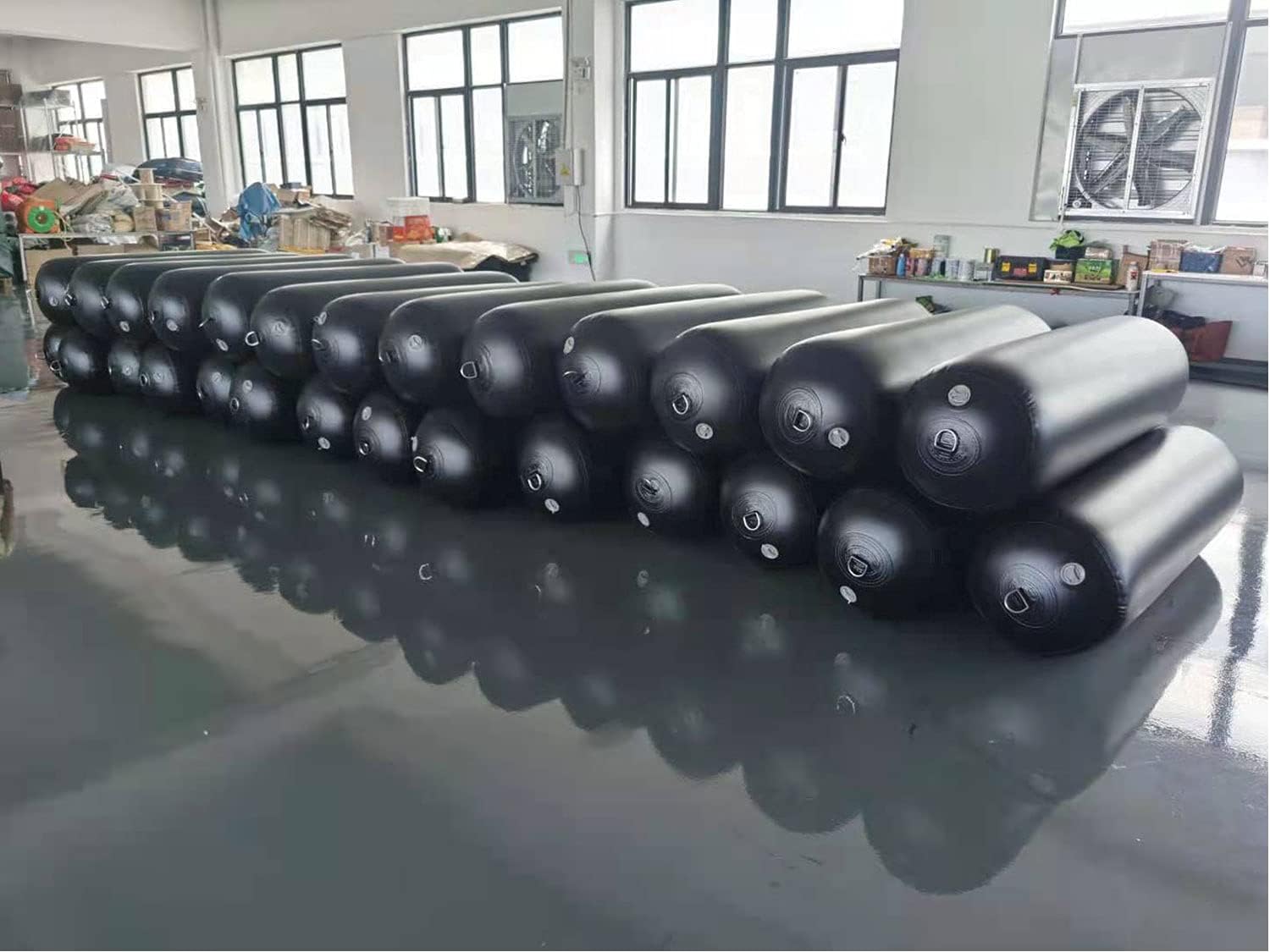 Inflatable Boat Fenders Yacht Bumpers with a Double Braid Nylon Dockline,a Valve Adapter Connector Nozzle and a Valve Wrench for Docking and Mooring (24inch x 60inch), Black