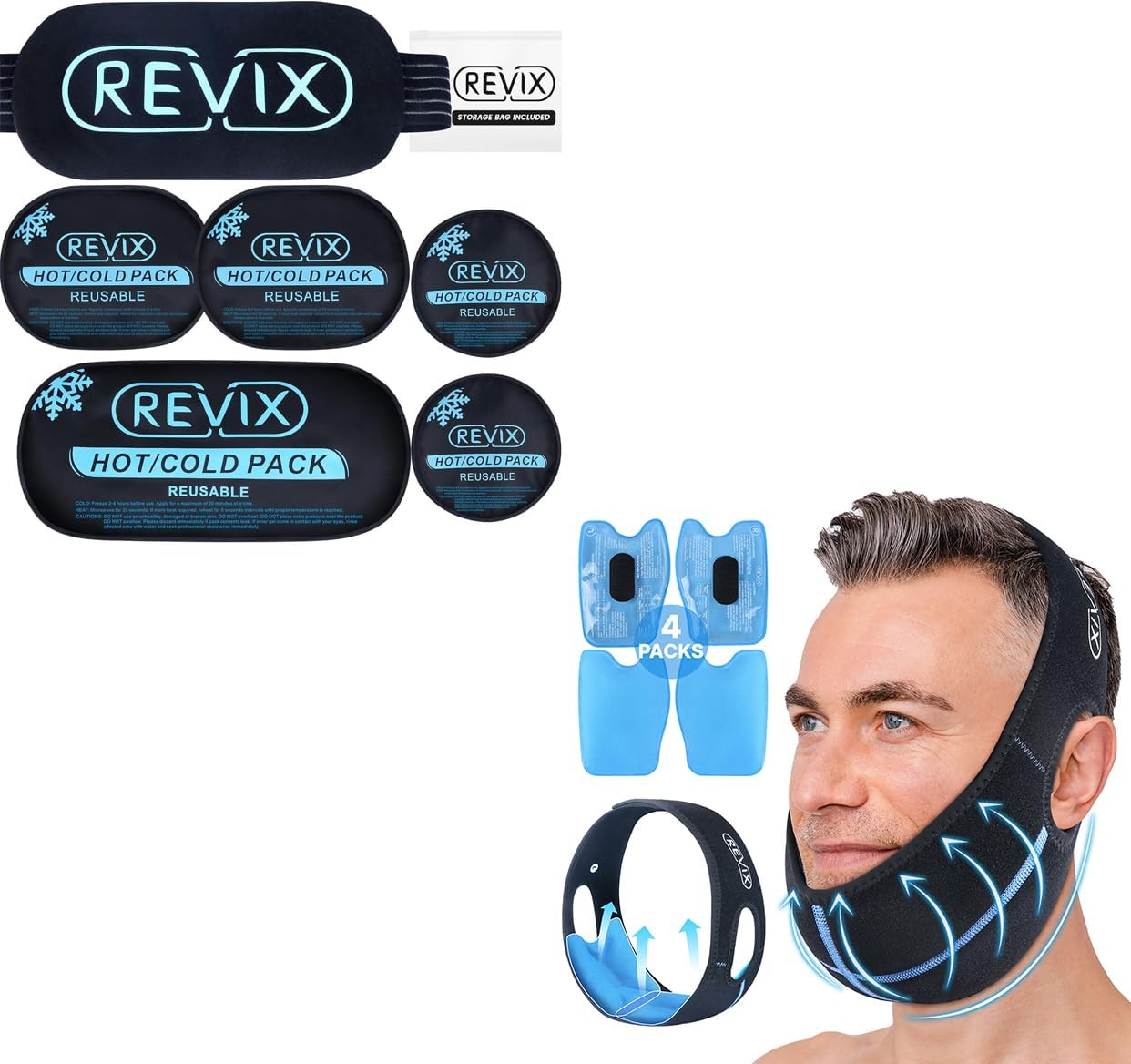 REVIX Wisdom Teeth Ice Pack Head Wrap and Ice Packs for Injuries Reusable, 5 Pack