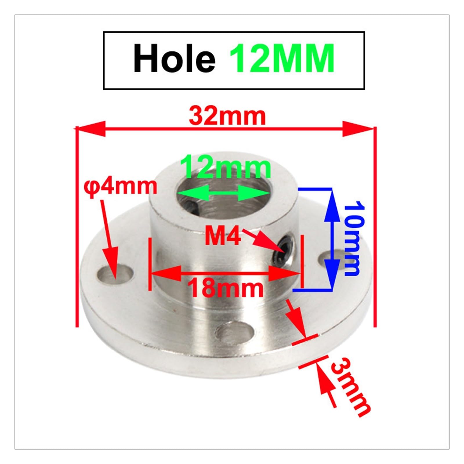 Conector rígido del acoplamiento eje reborde for el acero 45 agujero 3-14m m motor(Hole 12MM)
