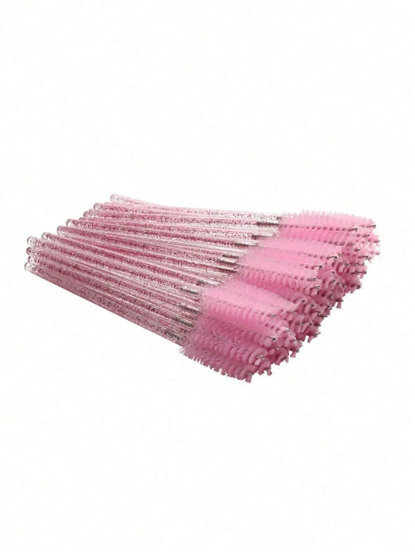 100 varitas desechables para rímel, cepillos de pestañas de cerdas de nailon, extensor de cejas, con mango de plástico ABS (rosa)
